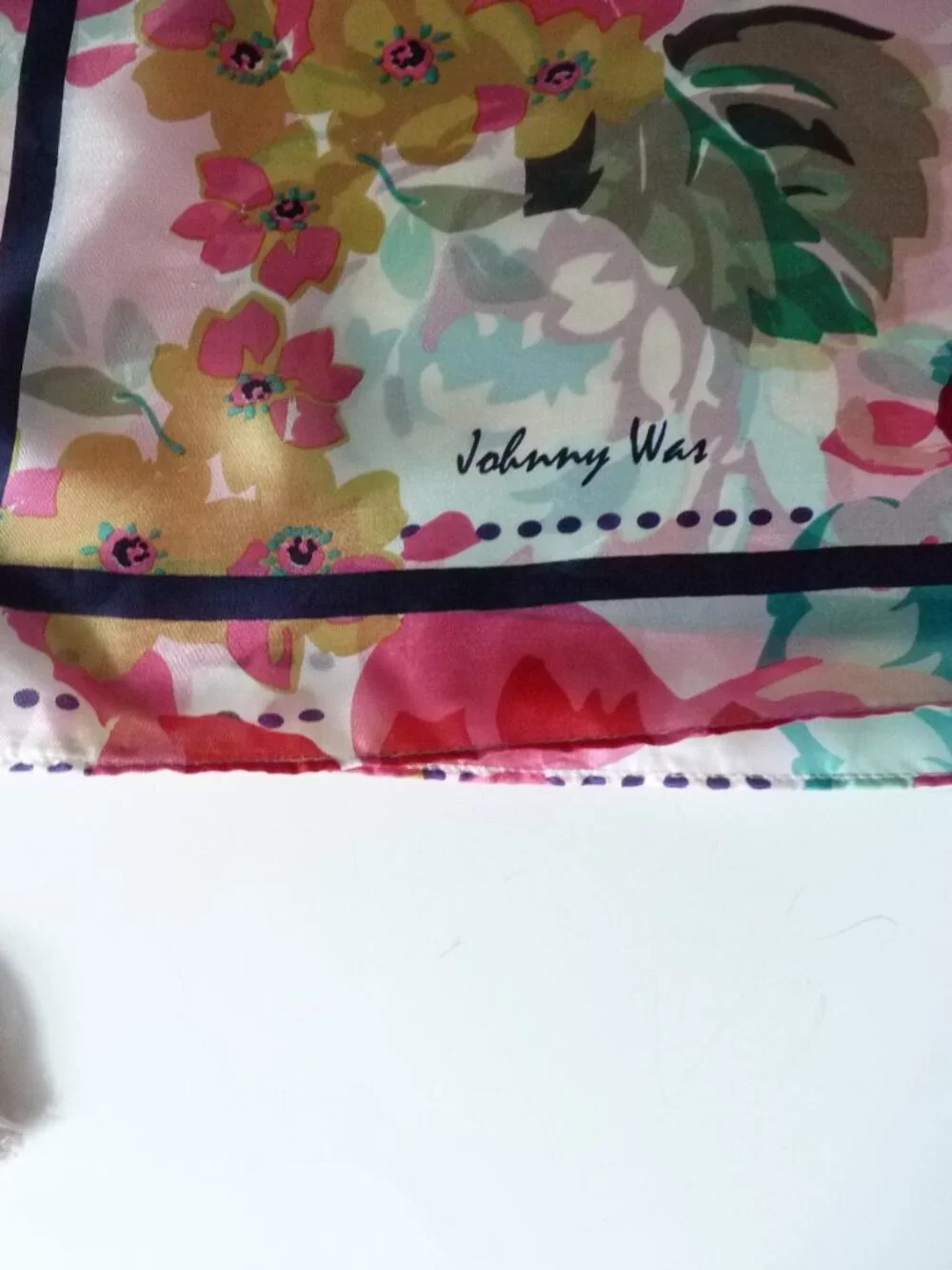 Johnny Was floral silk scarf with tassels